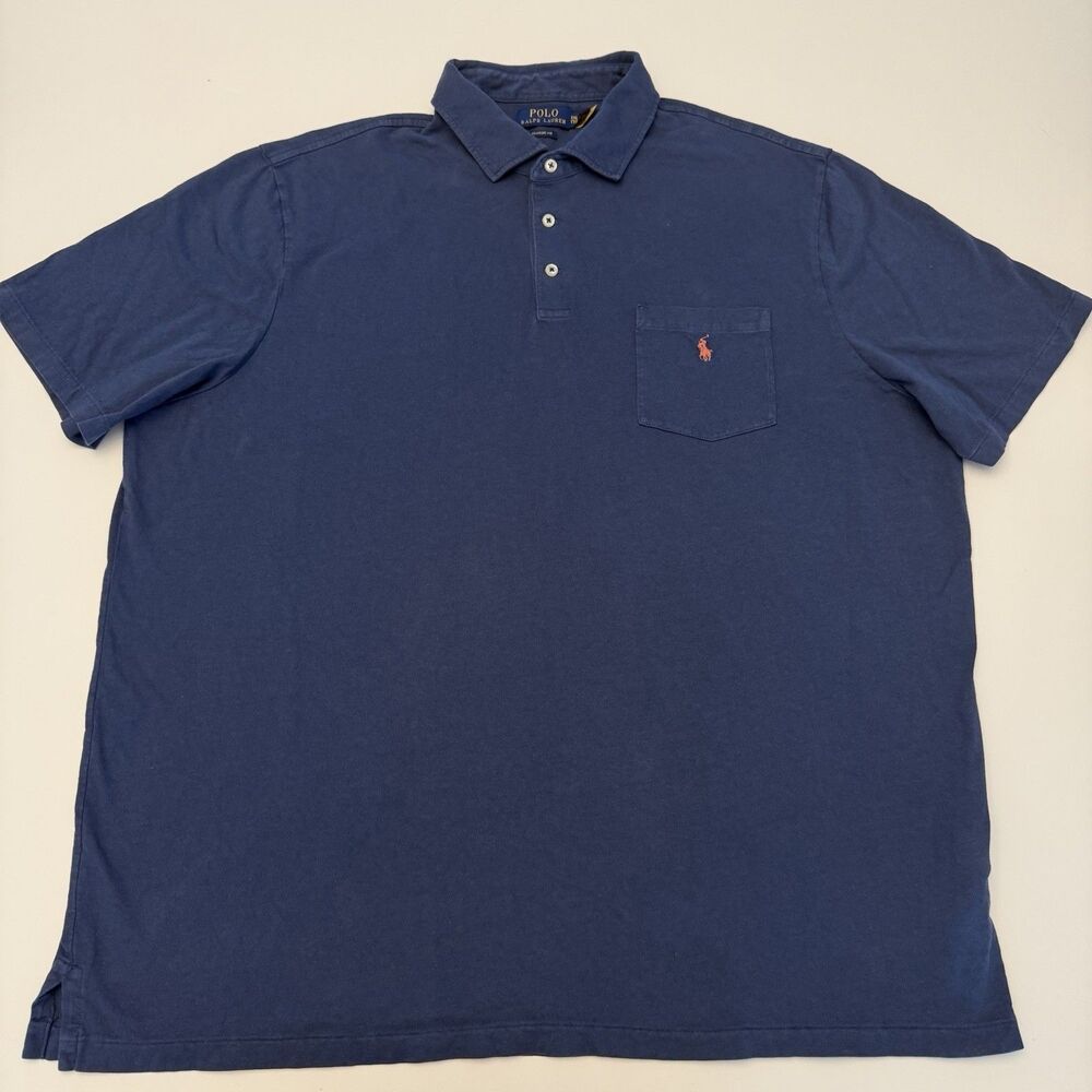 Polo Ralph Lauren Polo Shirt Mens XXL 2XL Blue Classic Fit Pink Pony Cotton